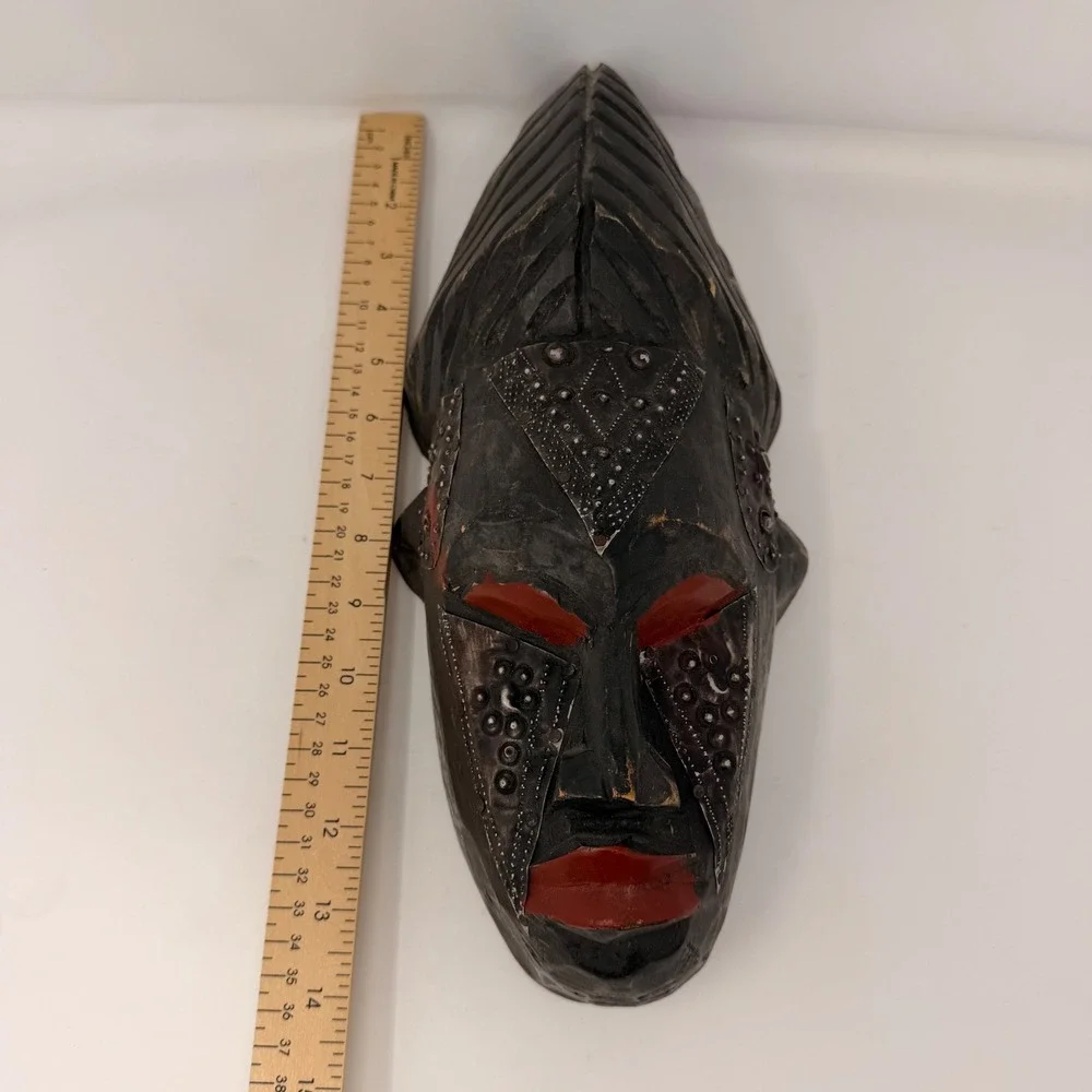 Vintage Marka Mali Tribal Mask Hand Carved Wood Brass Metal African Art‎ 14